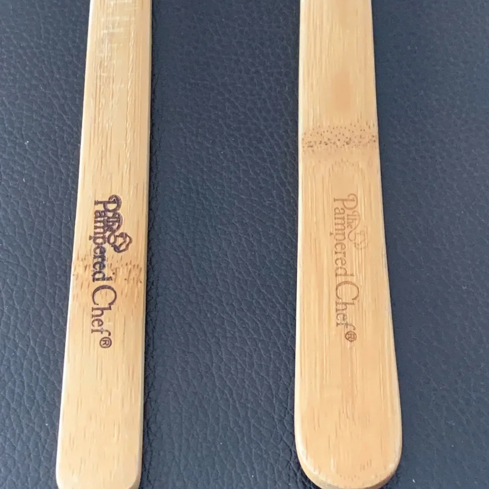 VTG Pampered Chef Slotted Wooden Utensils Bamboo Cooking Spoon Spatula Farmhouse